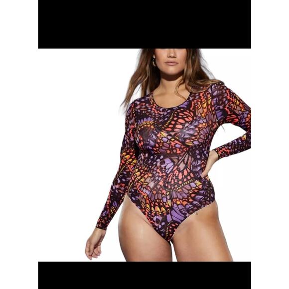 Yitty Mesh Me Smoothing Long Sleeve Thong Bodysuit Size: L - Picture 1 of 5